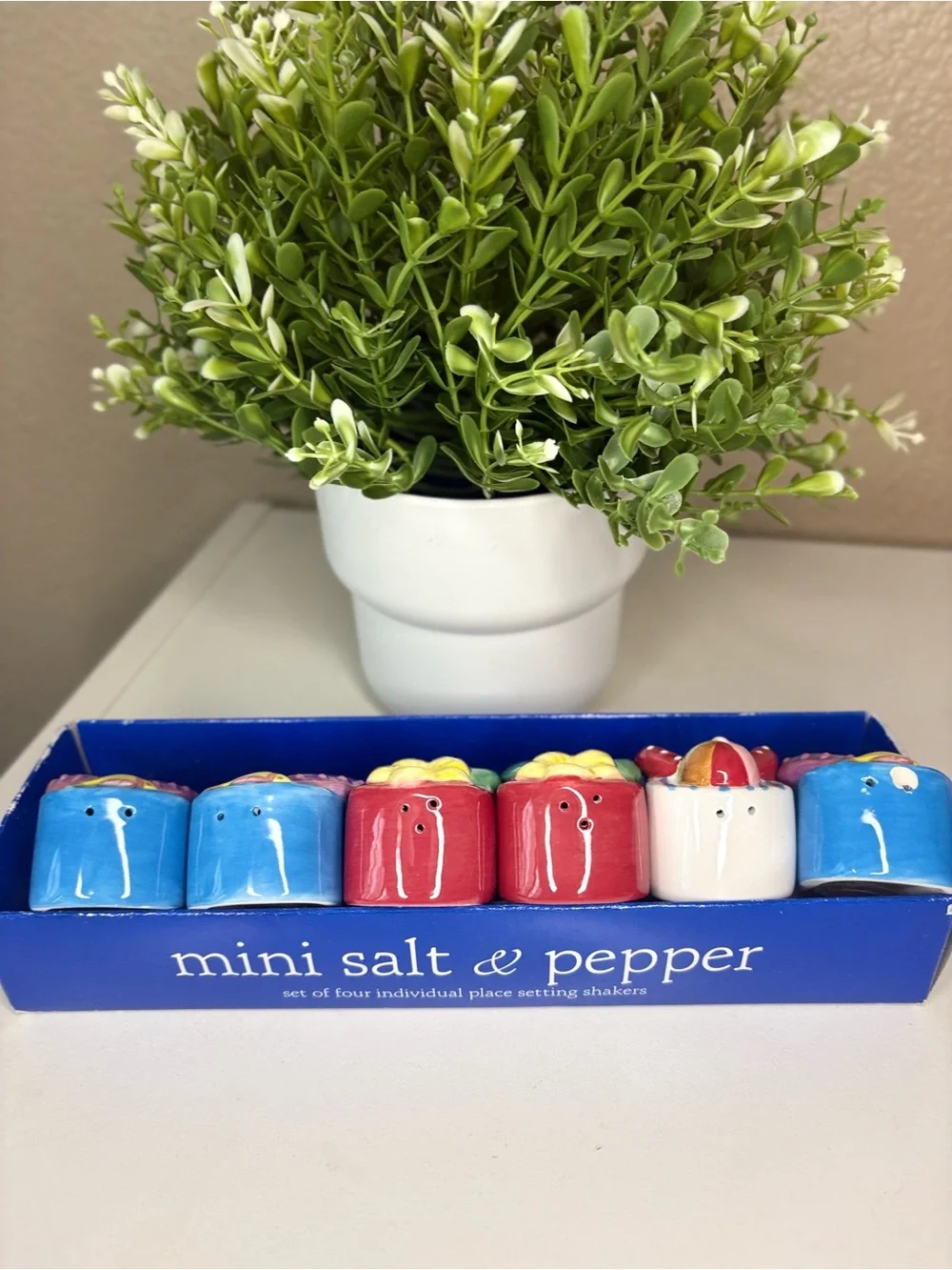 Mini Salt & Pepper Set - Colorful Ceramic Place Setting Shakers